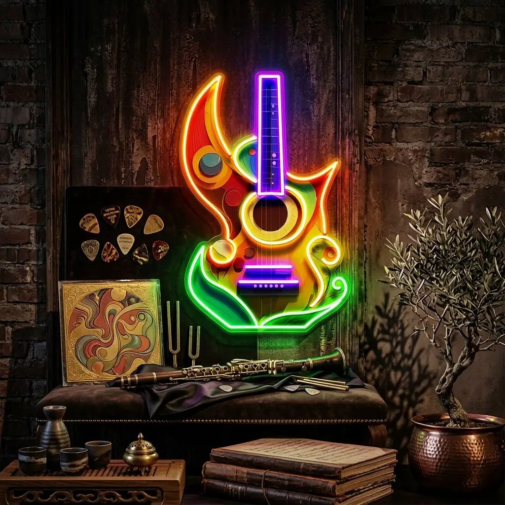 Colorful Guitar In Abstract Art LED Neon Sign Light Pop Art