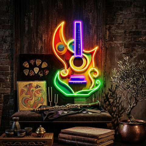 Colorful Guitar In Abstract Art LED Neon Sign Light Pop Art