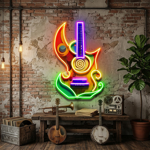 Colorful Guitar In Abstract Art LED Neon Sign Light Pop Art
