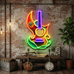 Colorful Guitar In Abstract Art LED Neon Sign Light Pop Art