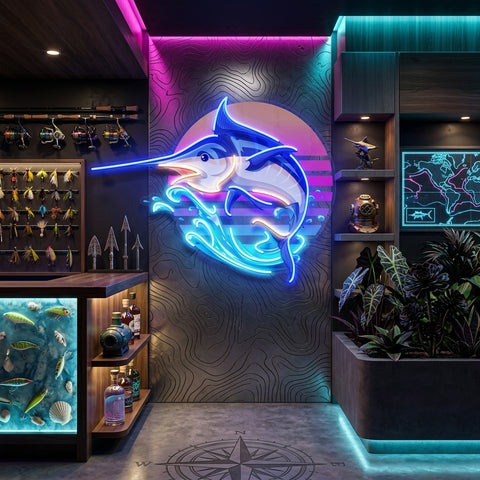 Colorful Ocean Fishing LED Neon Sign Light Pop Art