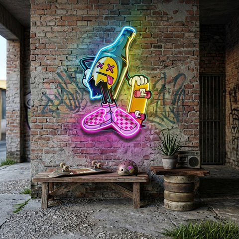 Cool Skateboarding Beer LED Neon Sign Light Pop Art