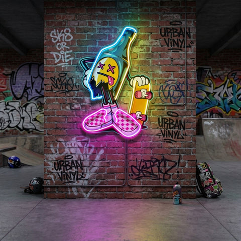Cool Skateboarding Beer LED Neon Sign Light Pop Art