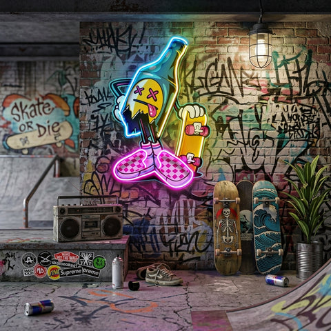 Cool Skateboarding Beer LED Neon Sign Light Pop Art