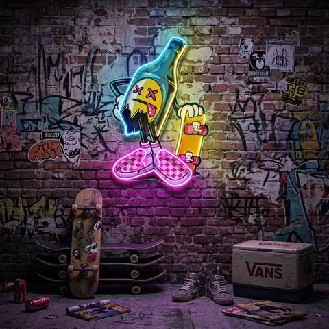 Cool Skateboarding Beer LED Neon Sign Light Pop Art