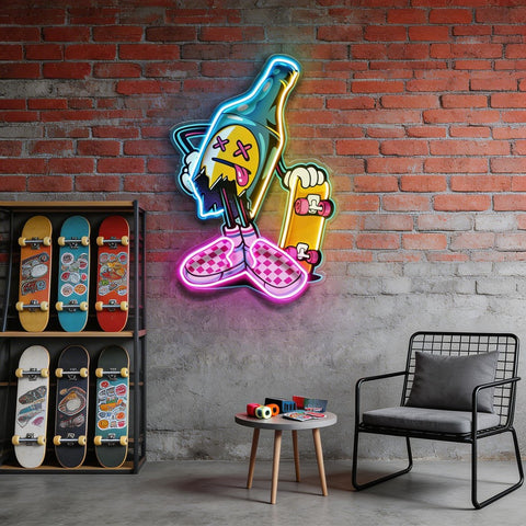 Cool Skateboarding Beer LED Neon Sign Light Pop Art