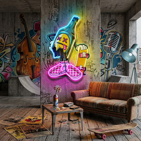 Cool Skateboarding Beer LED Neon Sign Light Pop Art