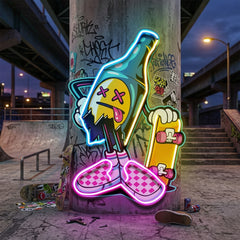 Cool Skateboarding Beer LED Neon Sign Light Pop Art