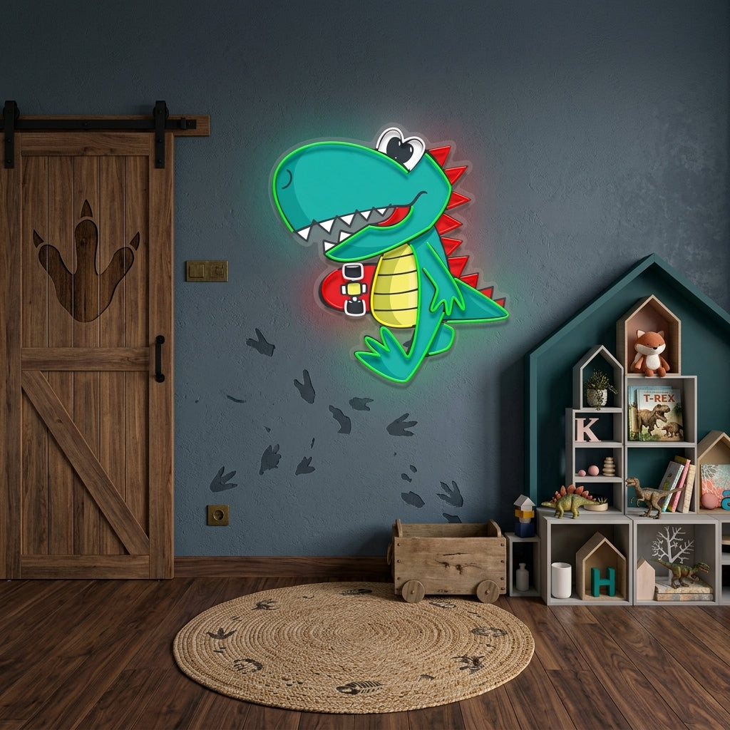 Custom Name Cool Dinosaur Boy Artwork Led Neon Sign Light