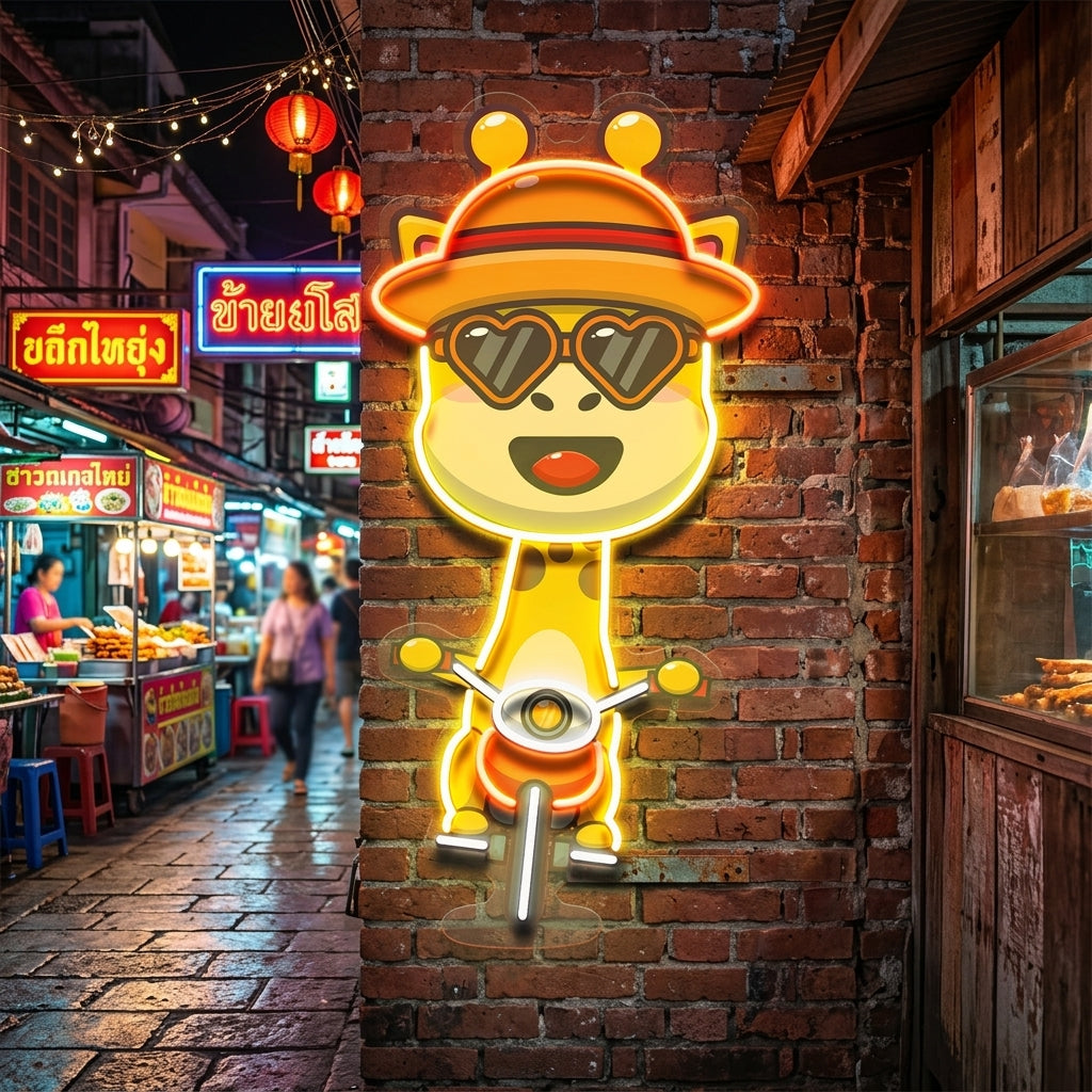 Cool Giraffe Riding A Motorcycle LED Neon Sign Light Pop Art