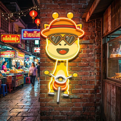 Cool Giraffe Riding A Motorcycle LED Neon Sign Light Pop Art
