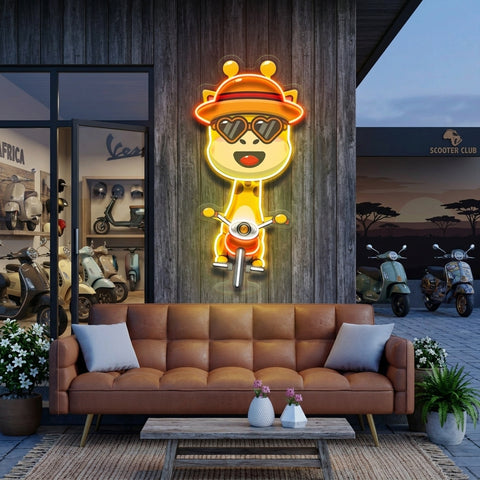 Cool Giraffe Riding A Motorcycle LED Neon Sign Light Pop Art