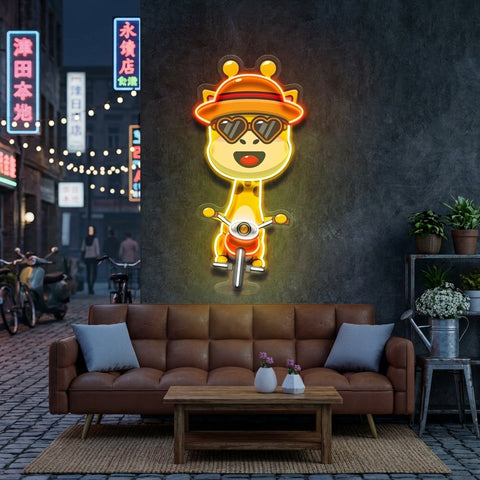 Cool Giraffe Riding A Motorcycle LED Neon Sign Light Pop Art