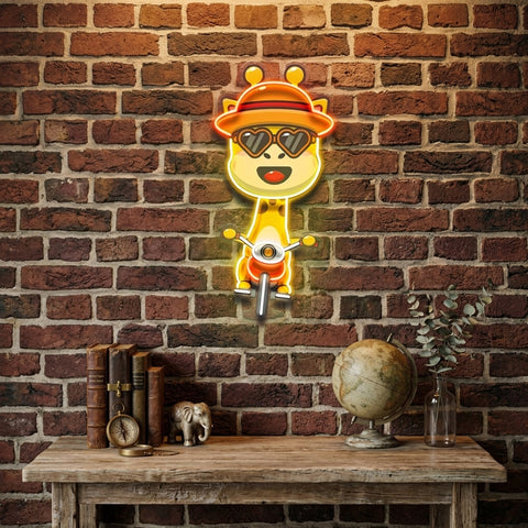 Cool Giraffe Riding A Motorcycle LED Neon Sign Light Pop Art
