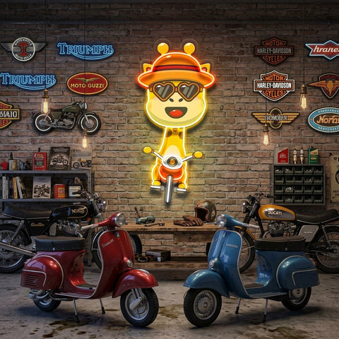 Cool Giraffe Riding A Motorcycle LED Neon Sign Light Pop Art