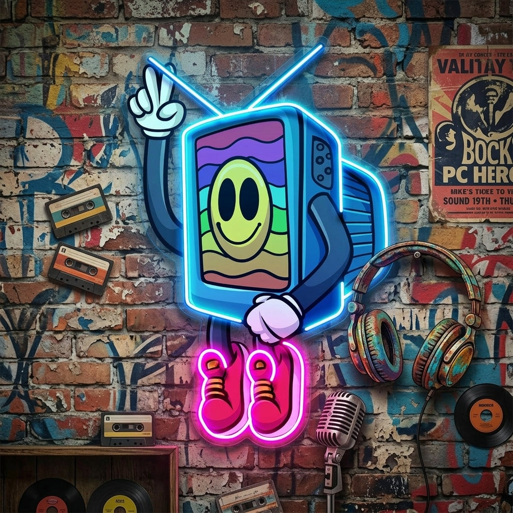 Cool Smiley Face Television LED Neon Sign Light Pop Art