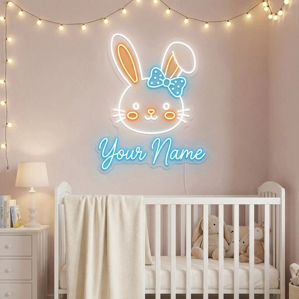 Custom Name Cute Rabbit Face Artwork Led Neon Sign Light