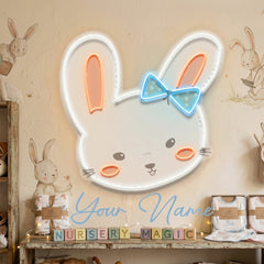 Custom Name Cute Rabbit Face Artwork Led Neon Sign Light