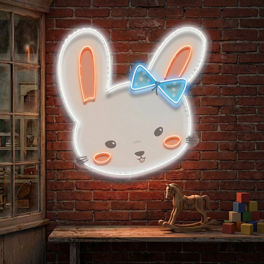 Custom Name Cute Rabbit Face Artwork Led Neon Sign Light