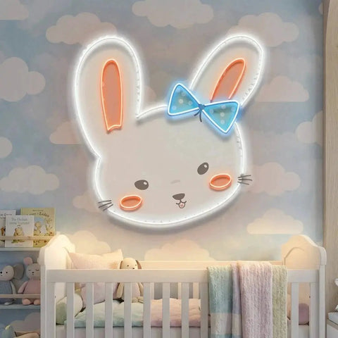 Custom Name Cute Rabbit Face Artwork Led Neon Sign Light