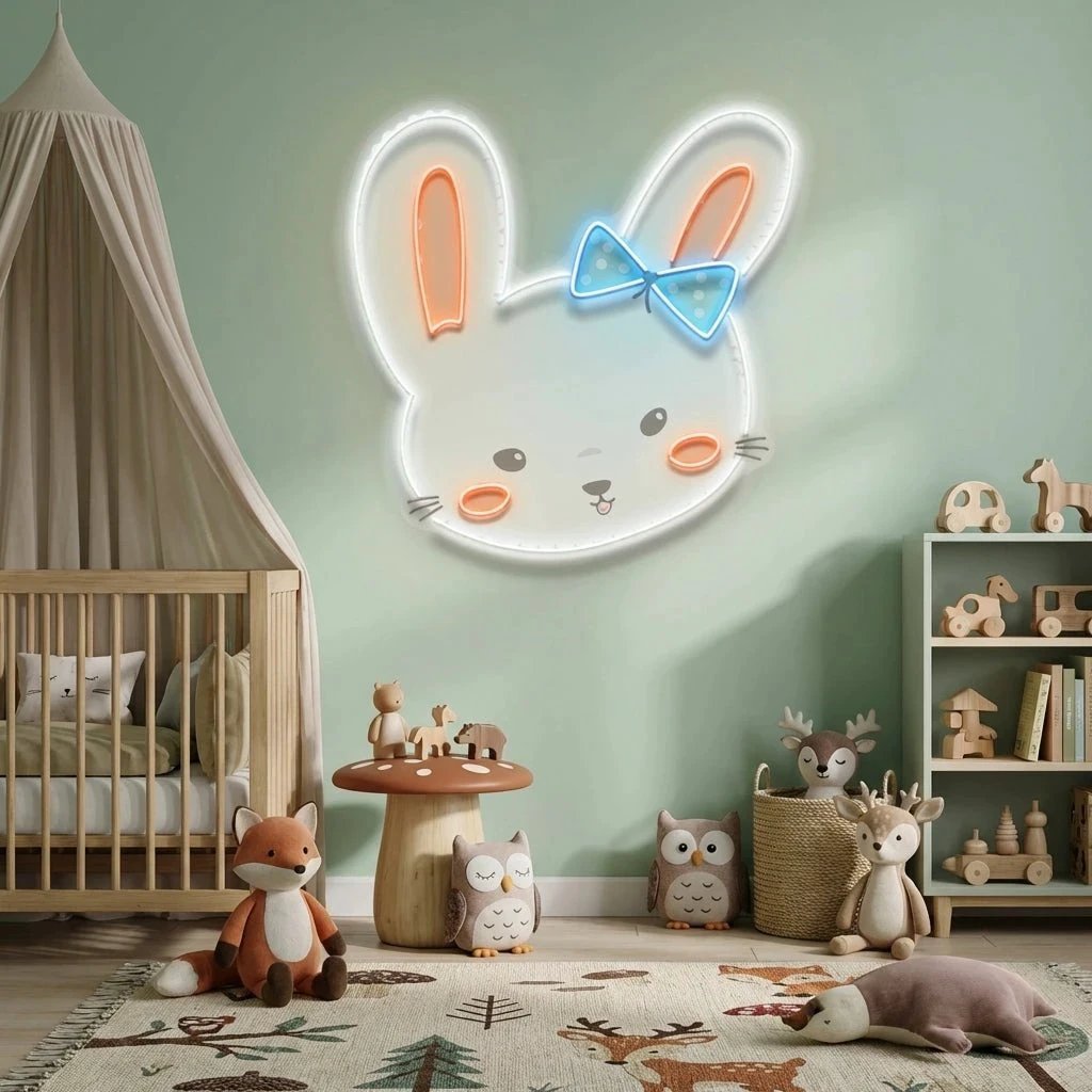 Custom Name Cute Rabbit Face Artwork Led Neon Sign Light