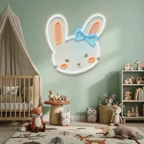 Custom Name Cute Rabbit Face Artwork Led Neon Sign Light