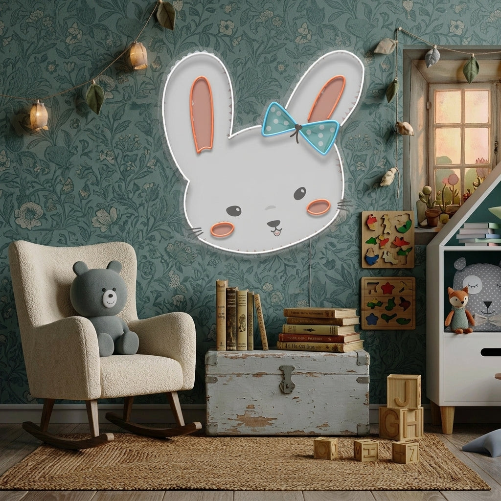 Custom Name Cute Rabbit Face Artwork Led Neon Sign Light