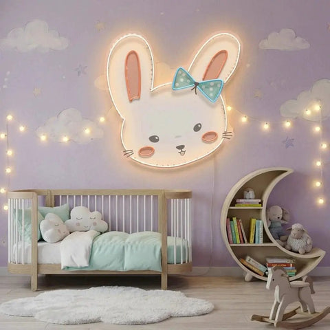 Custom Name Cute Rabbit Face Artwork Led Neon Sign Light