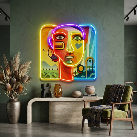 Countryside Girl Portrait Abstract Art LED Neon Sign Light Pop Art