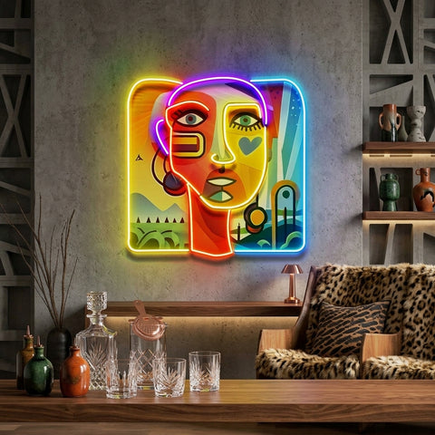 Countryside Girl Portrait Abstract Art LED Neon Sign Light Pop Art