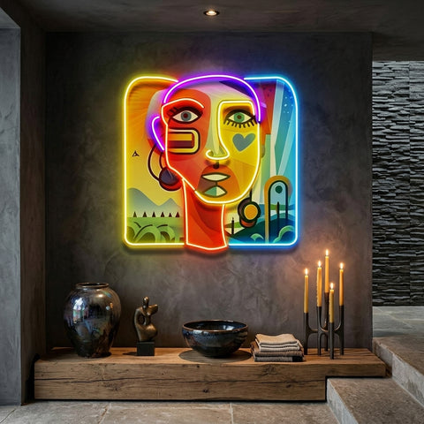 Countryside Girl Portrait Abstract Art LED Neon Sign Light Pop Art
