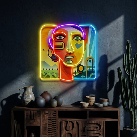 Countryside Girl Portrait Abstract Art LED Neon Sign Light Pop Art