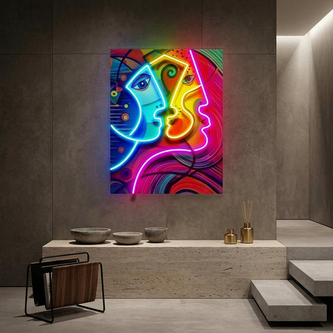 Couple Portrait Painting Abstract Art LED Neon Sign Light Pop Art