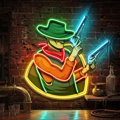 Cowboy Holding Gun LED Neon Sign Light Pop Art