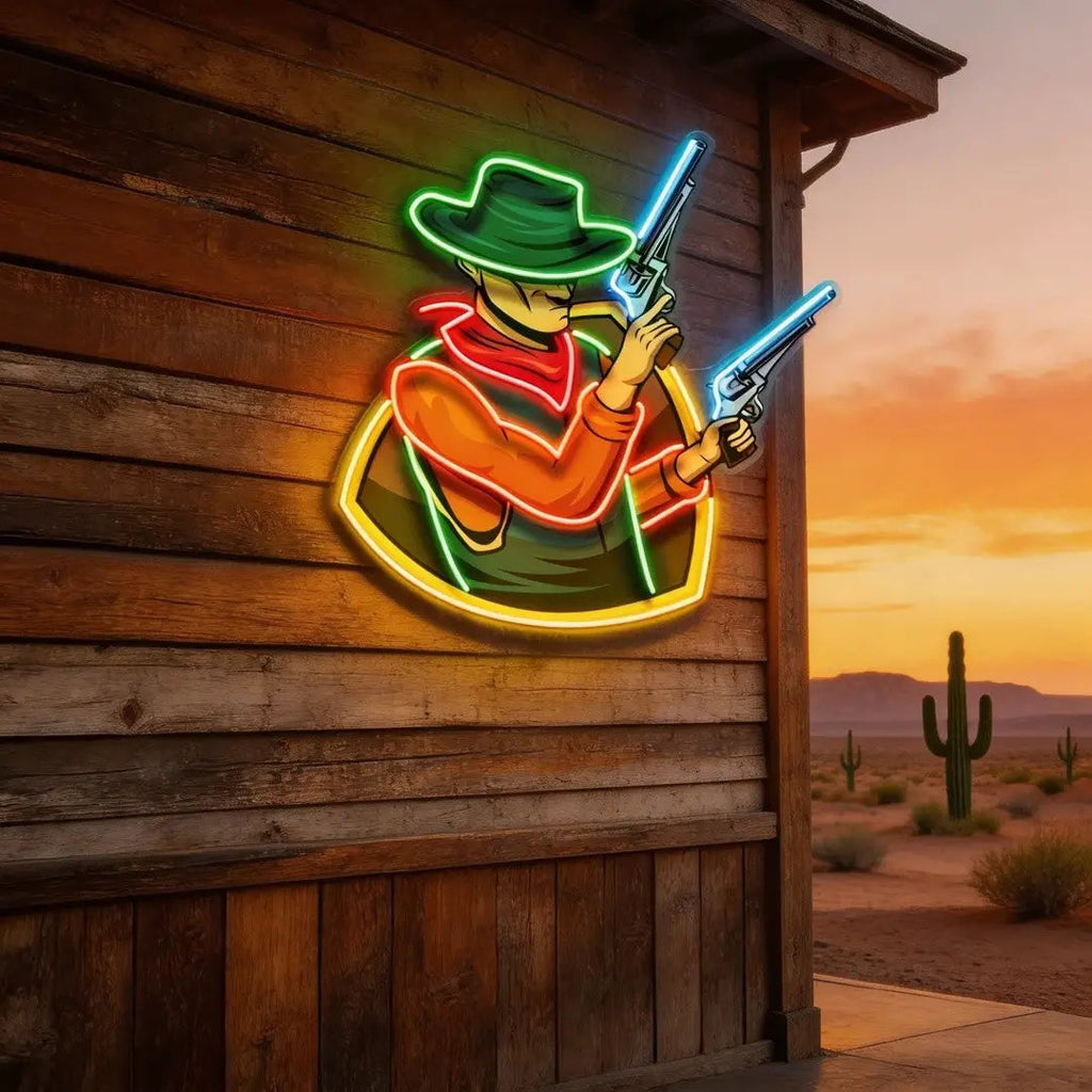 Cowboy Holding Gun LED Neon Sign Light Pop Art