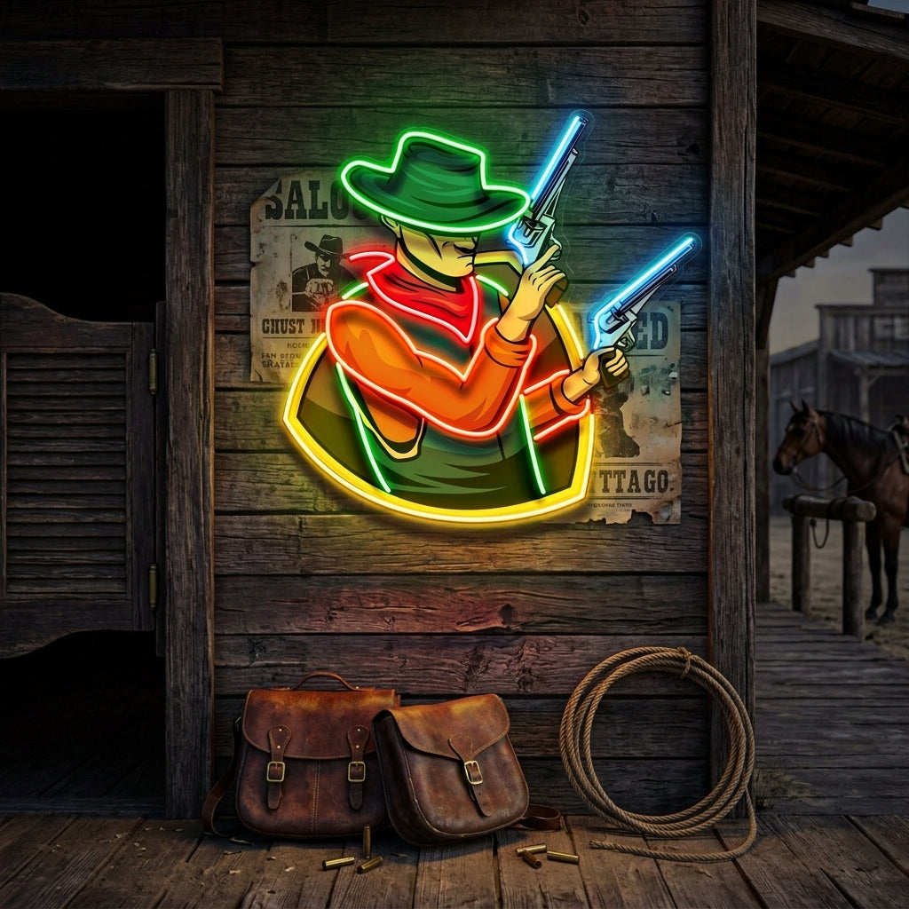 Cowboy Holding Gun LED Neon Sign Light Pop Art