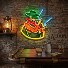 Cowboy Holding Gun LED Neon Sign Light Pop Art