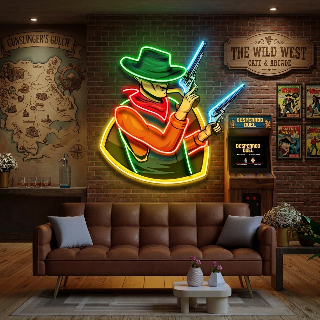 Cowboy Holding Gun LED Neon Sign Light Pop Art