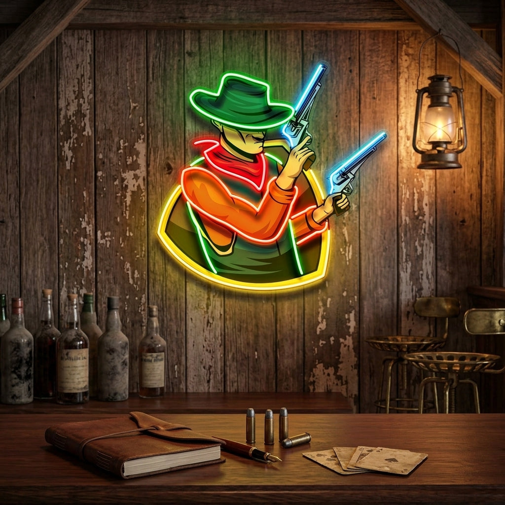 Cowboy Holding Gun LED Neon Sign Light Pop Art
