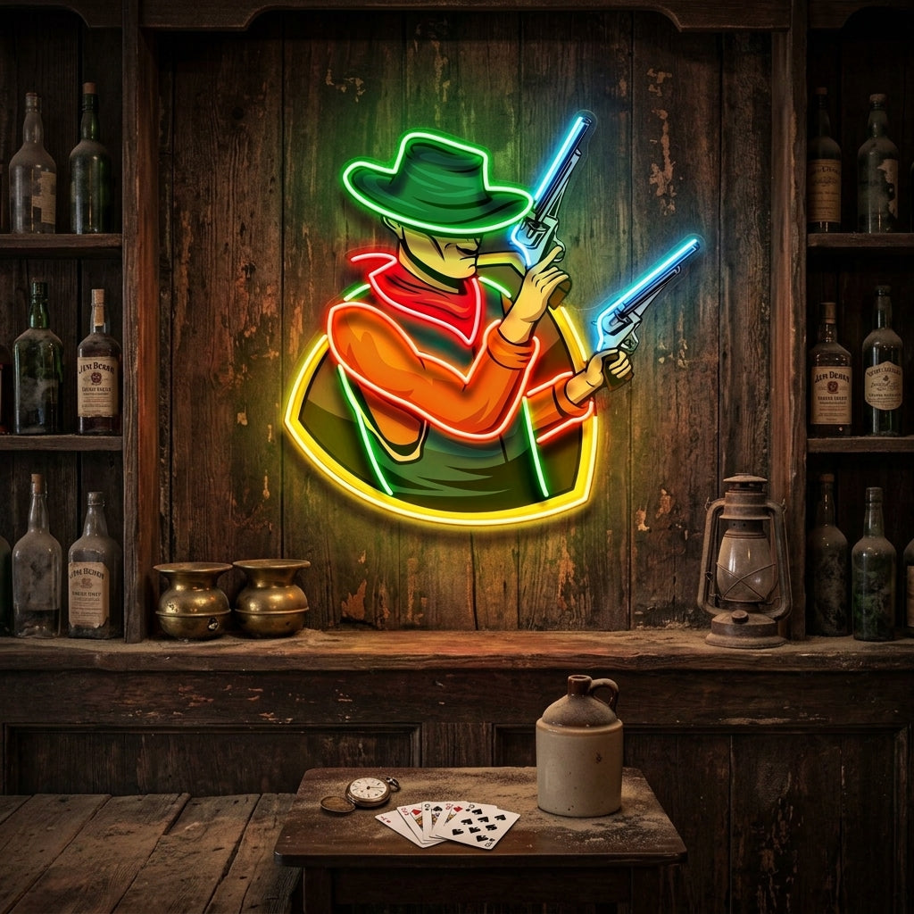 Cowboy Holding Gun LED Neon Sign Light Pop Art