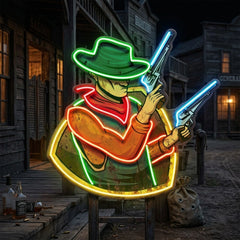 Cowboy Holding Gun LED Neon Sign Light Pop Art