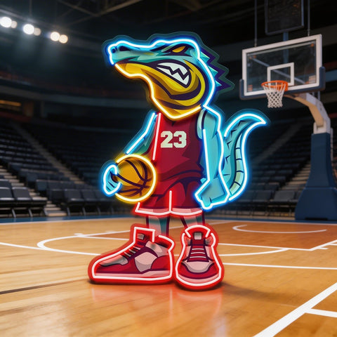 Crocodile Play Basketball LED Neon Sign Light Pop Art
