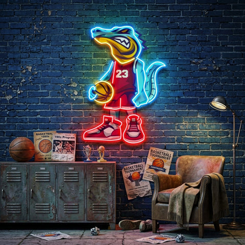 Crocodile Play Basketball LED Neon Sign Light Pop Art