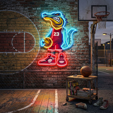 Crocodile Play Basketball LED Neon Sign Light Pop Art