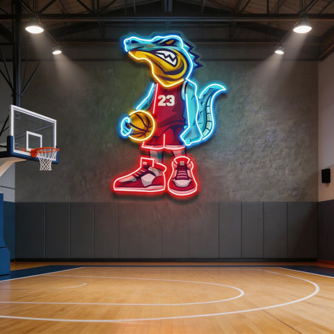 Crocodile Play Basketball LED Neon Sign Light Pop Art