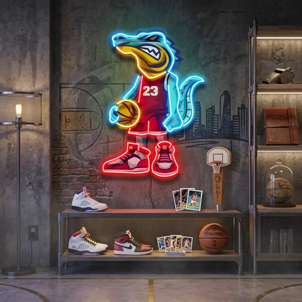 Crocodile Play Basketball LED Neon Sign Light Pop Art