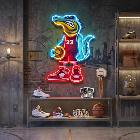 Crocodile Play Basketball LED Neon Sign Light Pop Art