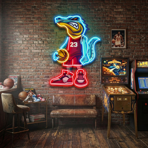 Crocodile Play Basketball LED Neon Sign Light Pop Art