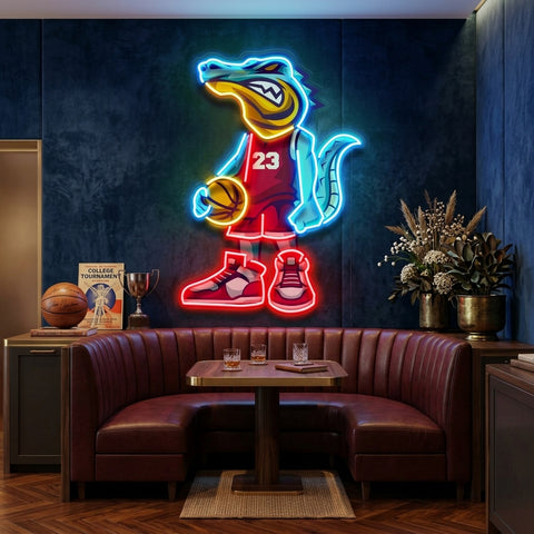 Crocodile Play Basketball LED Neon Sign Light Pop Art