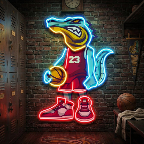 Crocodile Play Basketball LED Neon Sign Light Pop Art